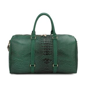 Chic Green Crocodile-Embossed Travel Bag
